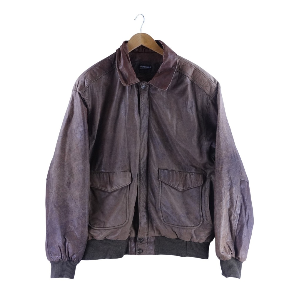 Vintage‎ Adventure Bound Wilsons Leather Bomber Jacket Brown Thinsulate Mens LT